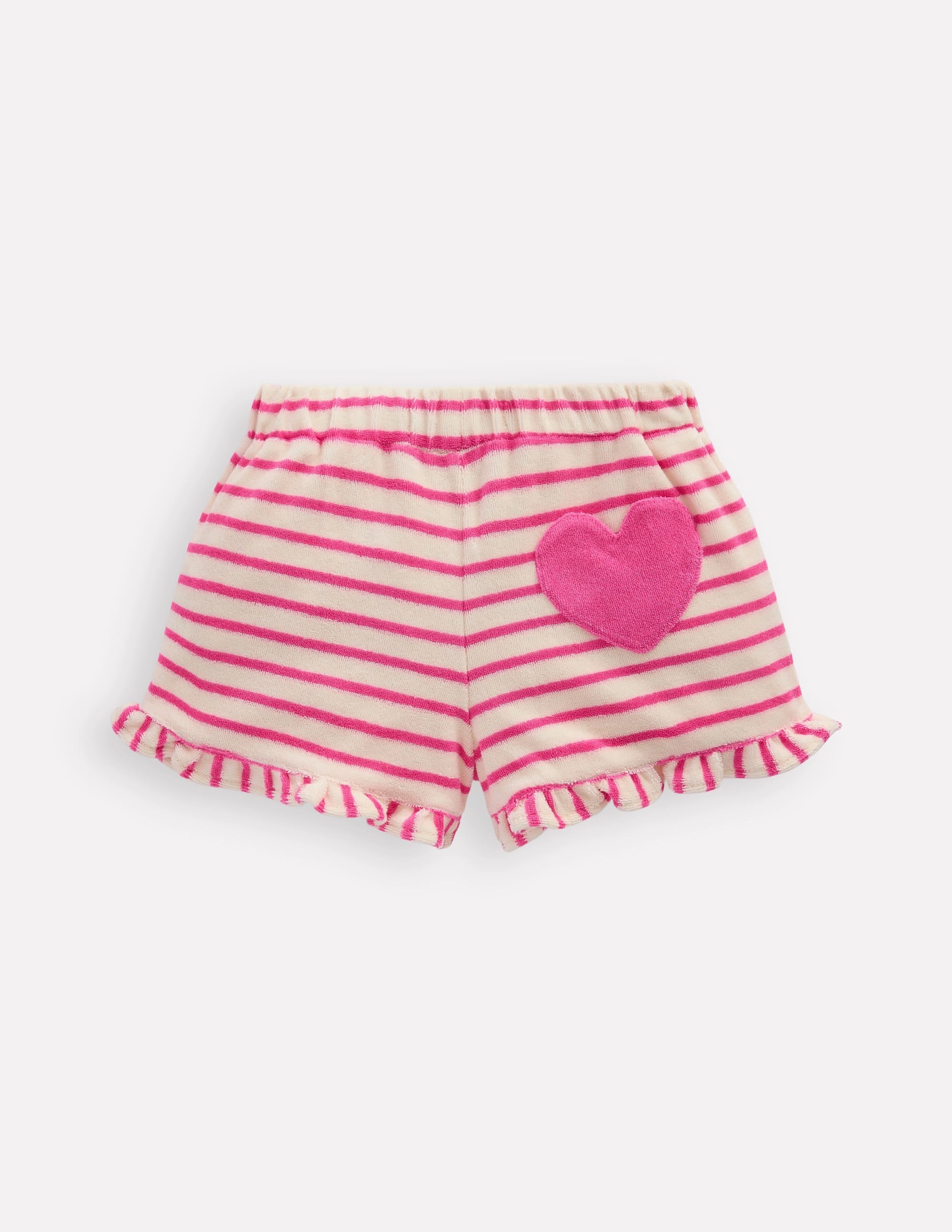 Frill Hem Towelling Shorts-Sorbet Pink/ Ivory Stripe clean look Spandex shorts