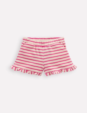 Frill Hem Towelling Shorts-Sorbet Pink/ Ivory Stripe Relaxed Look