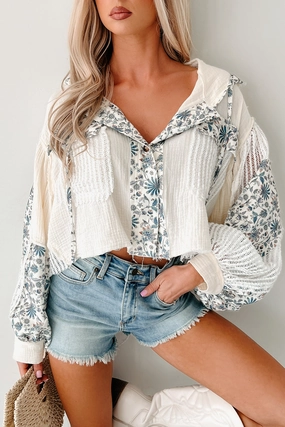 Knitted Paths Floral Crochet Hooded Top (Natural) GarmentDyed ChafeFreeEdging