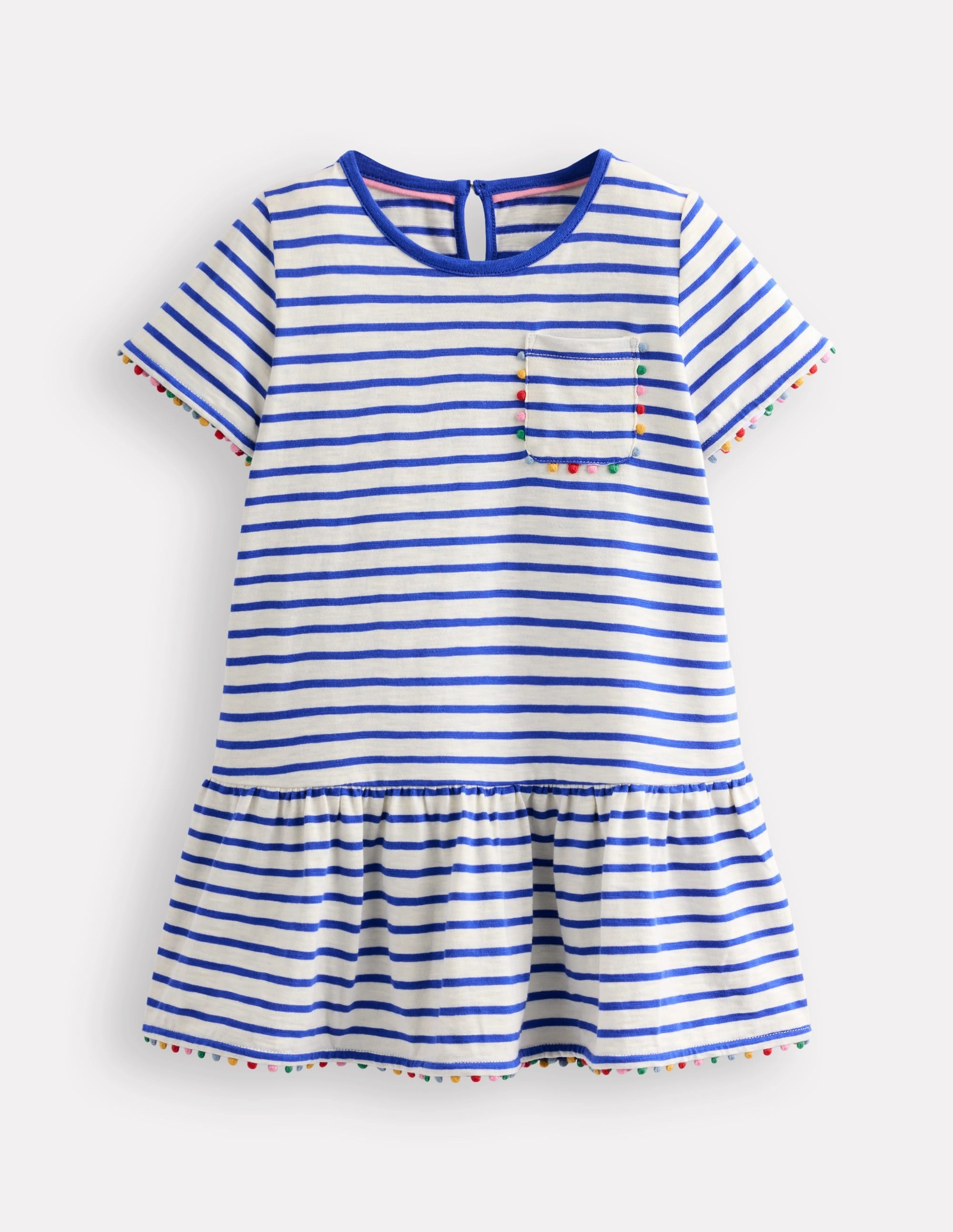 Non Chafing Side Seams ThermalLining Dropped Waist Pom Tunic-Orion Blue/ Ivory