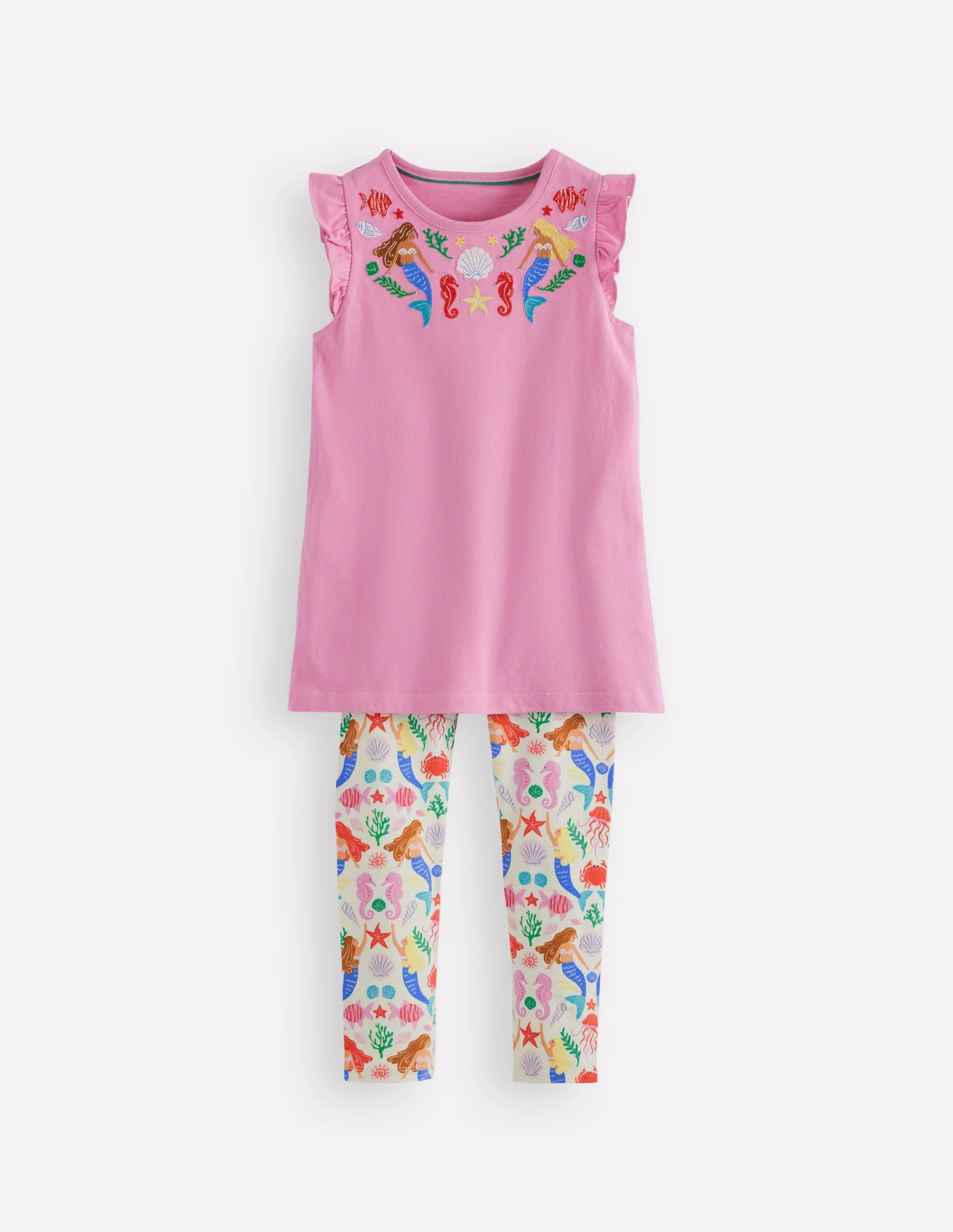 DurableStitching Frill Sleeve Tunic Set-Cosmos Pink Mermaids