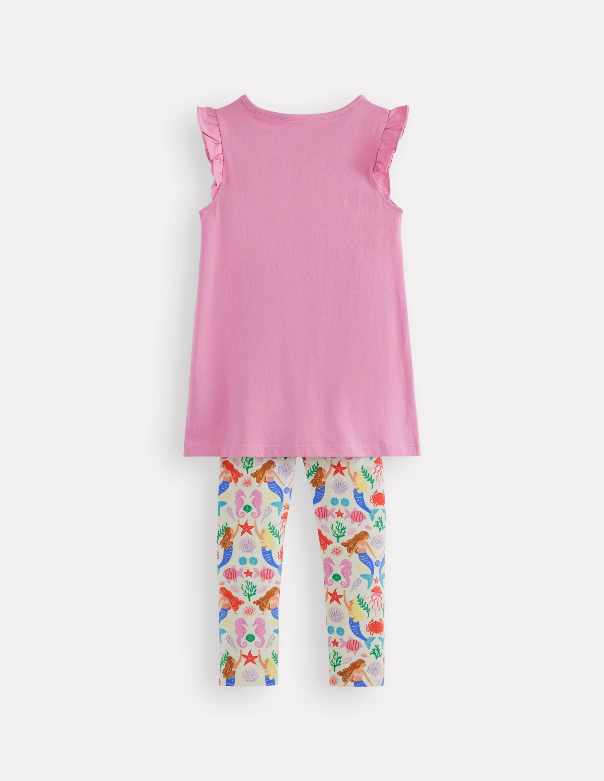 StainRepellentCoating Frill Sleeve Tunic Set-Cosmos Pink Mermaids