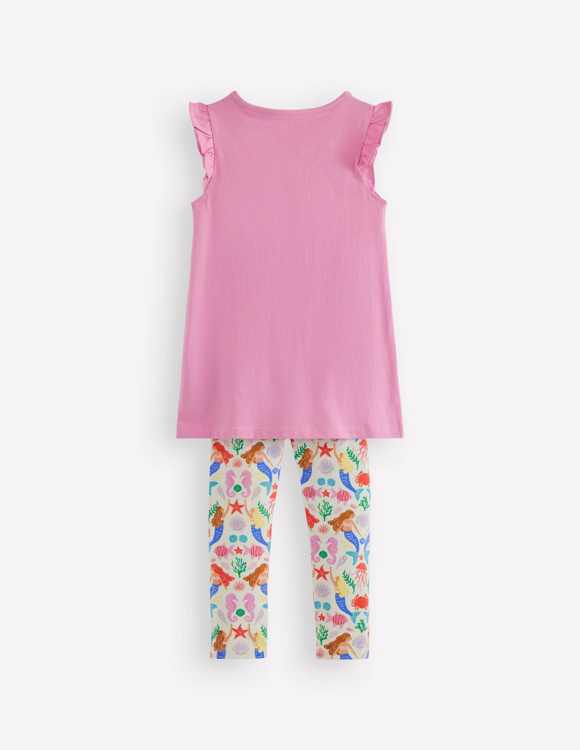 FlexibleRibbedTrims Frill Sleeve Tunic Set-Cosmos Pink Mermaids