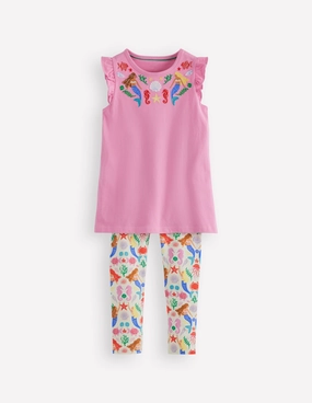 DurableStitching Frill Sleeve Tunic Set-Cosmos Pink Mermaids