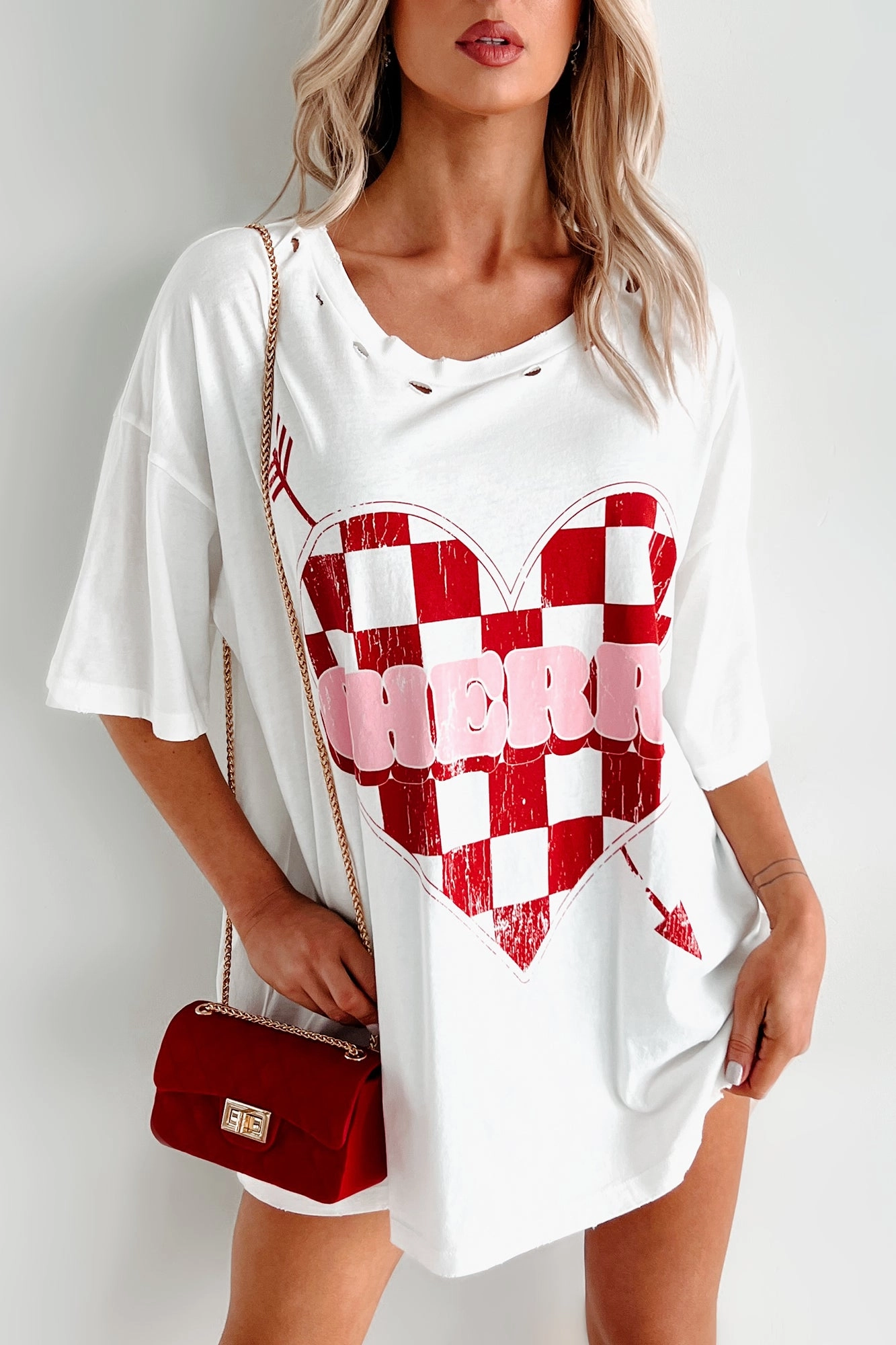 Unexpected Feelings Checker Heart Graphic Tee (Ivory) WrinkleFree Finish Relaxed Tee