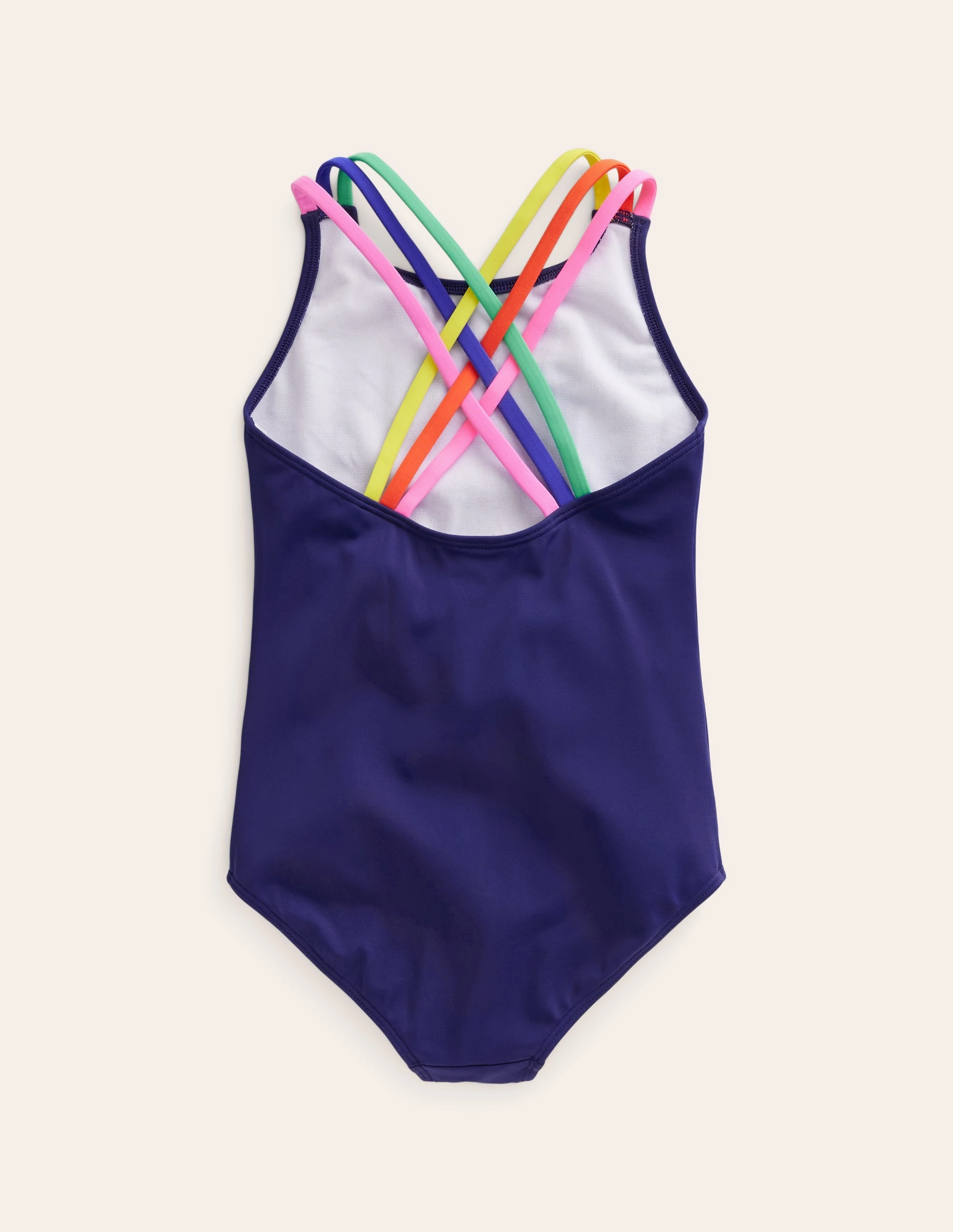 Rainbow Cross-Back Swimsuit-College Navy Wide Band Waist Quick Pull Zipper