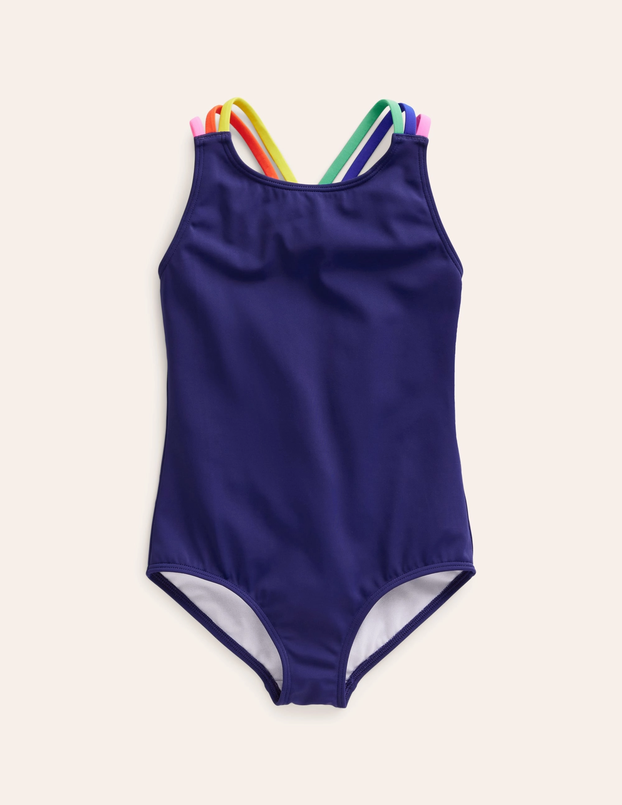 Rainbow Cross-Back Swimsuit-College Navy Smoothing Panels