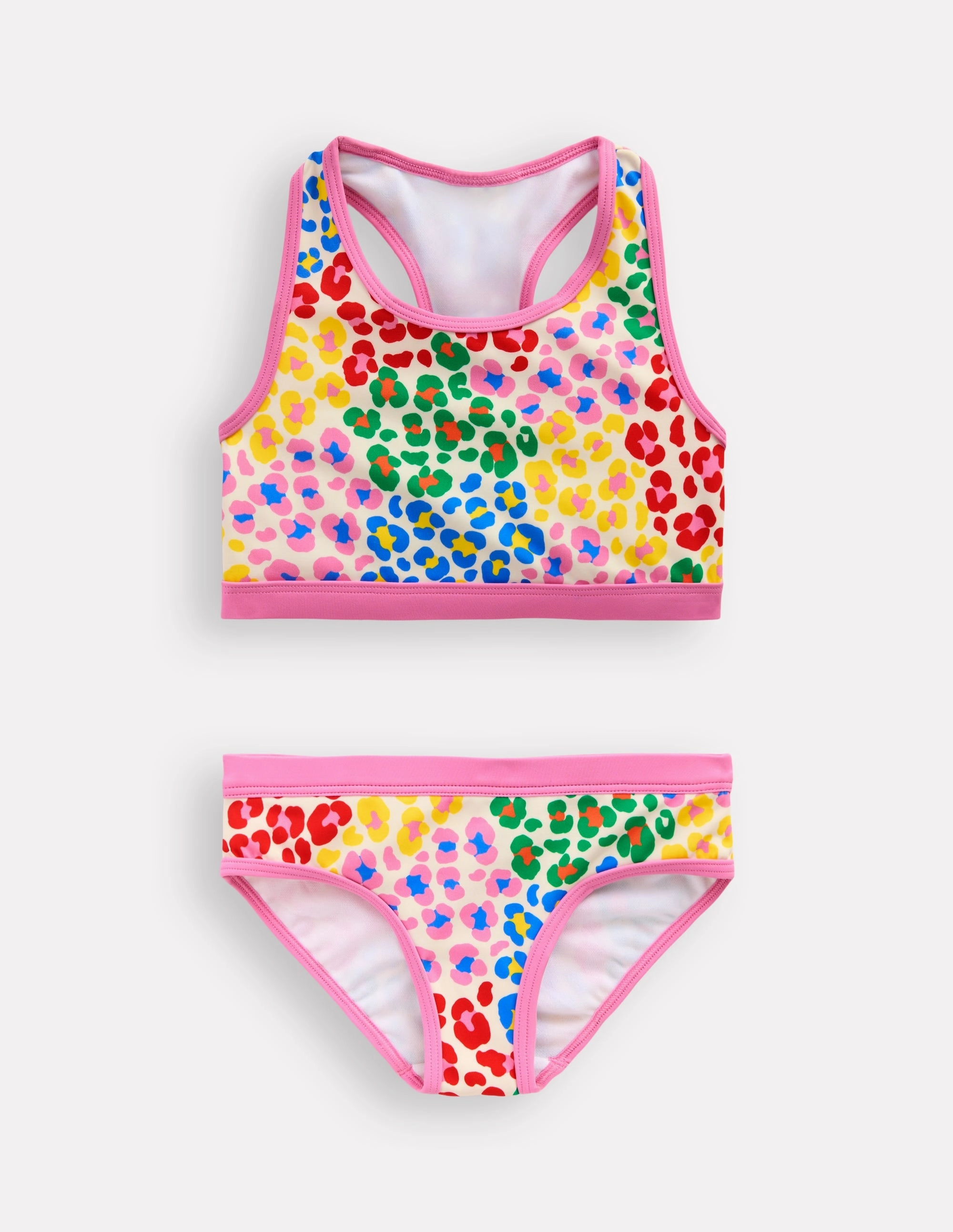 Racerback Bikini-Multi Rainbow Leopard Quick Pull Zipper Contoured Cups