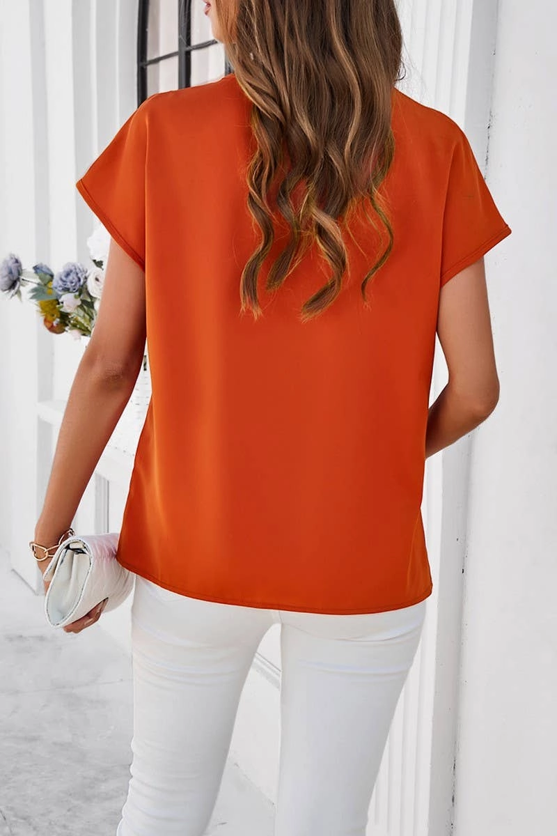 CarbonNeutral Production hypoallergenic material CASUAL SOLID COLOR V NECK SHORT SLEEVE SHIRT_CWTSTS0330