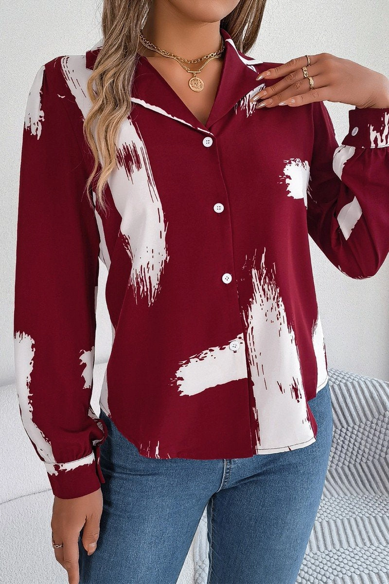 WOMEN DANDY PATTERNED BUTTON DOWN OFFICE BLOUSE Everyday Look