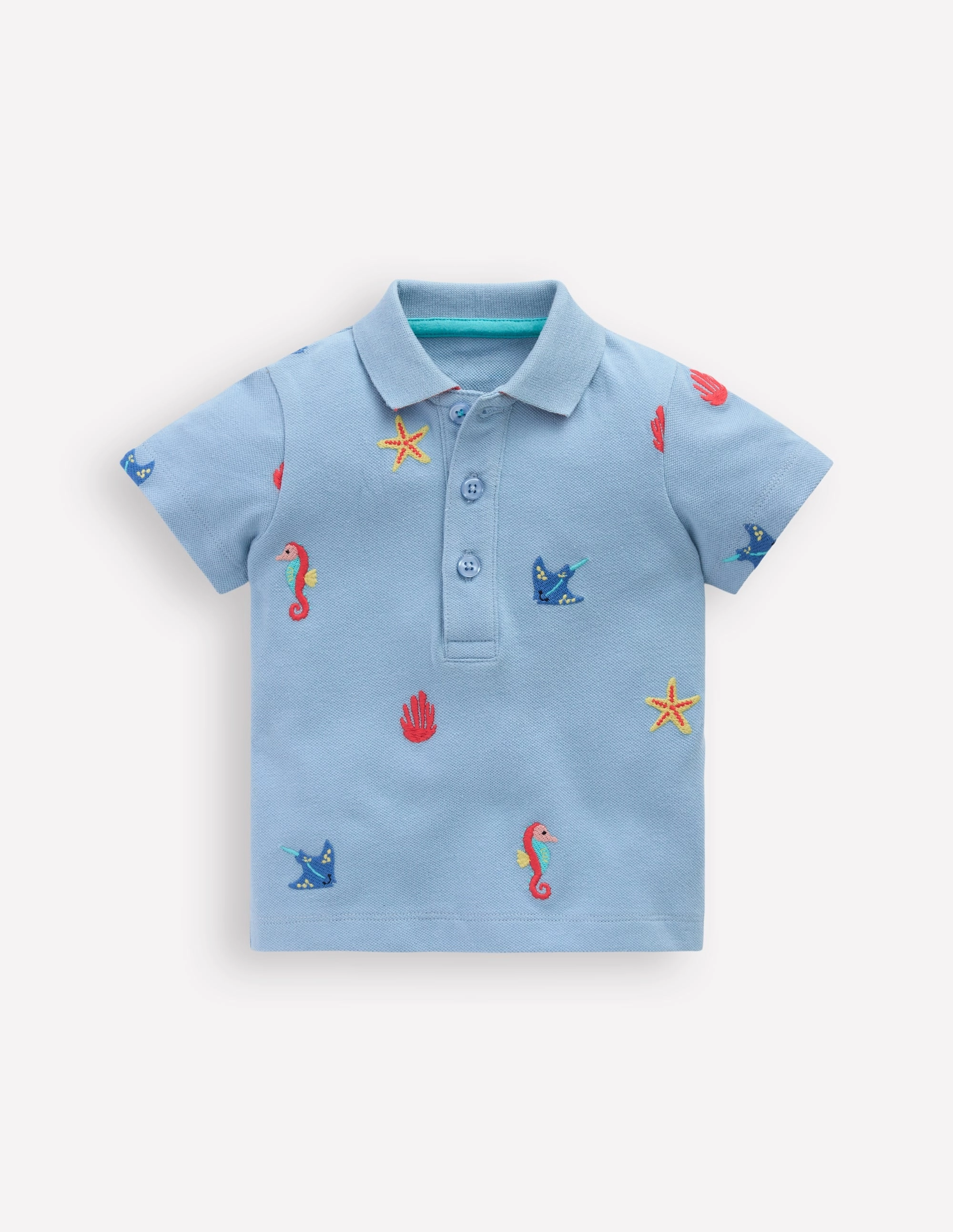 Embroidered Polo-Glacier Blue Ribbed Trims AntiSlipGrip