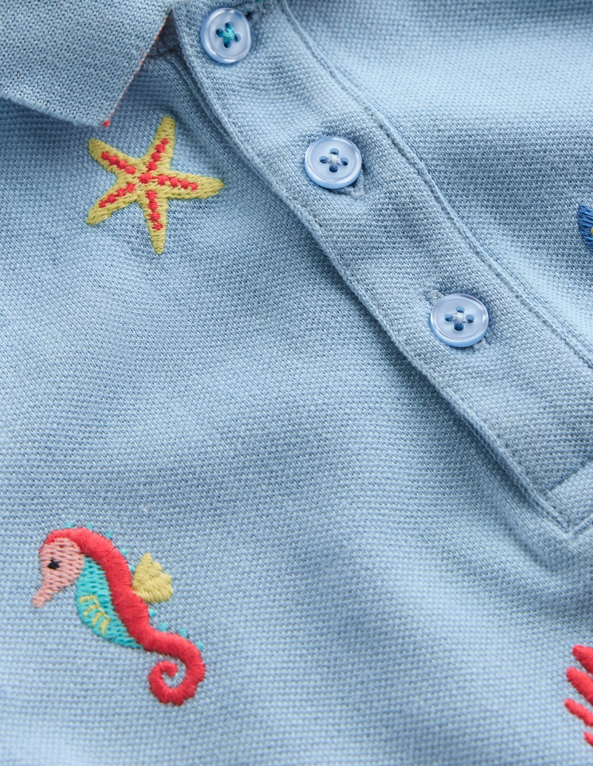ZeroWastePattern Embroidered Polo-Glacier Blue
