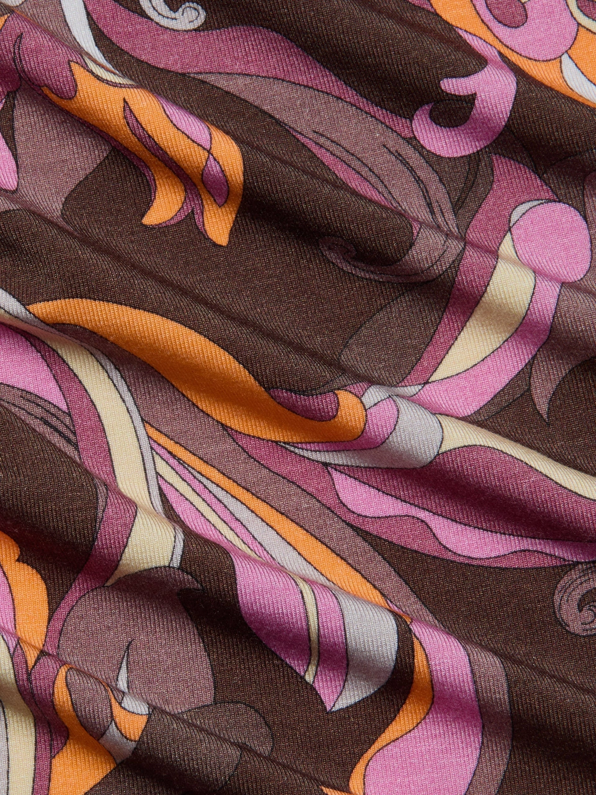 Mesh Panel Details AntiStaticLining Ressi Fitted Tee Brown/ Pink Abstract Paisley