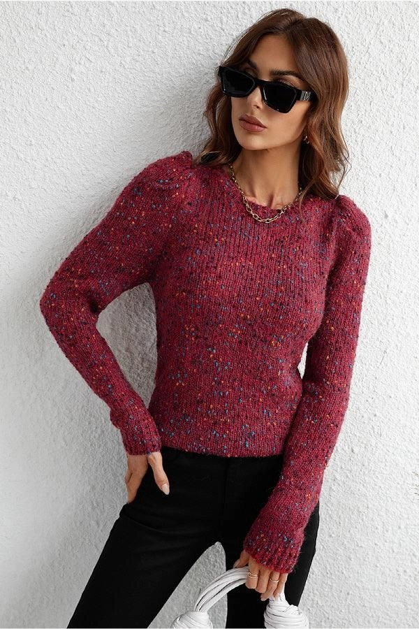 LEG OF MUTTON SLEEVE KNIT SWEATER Interlock Weave