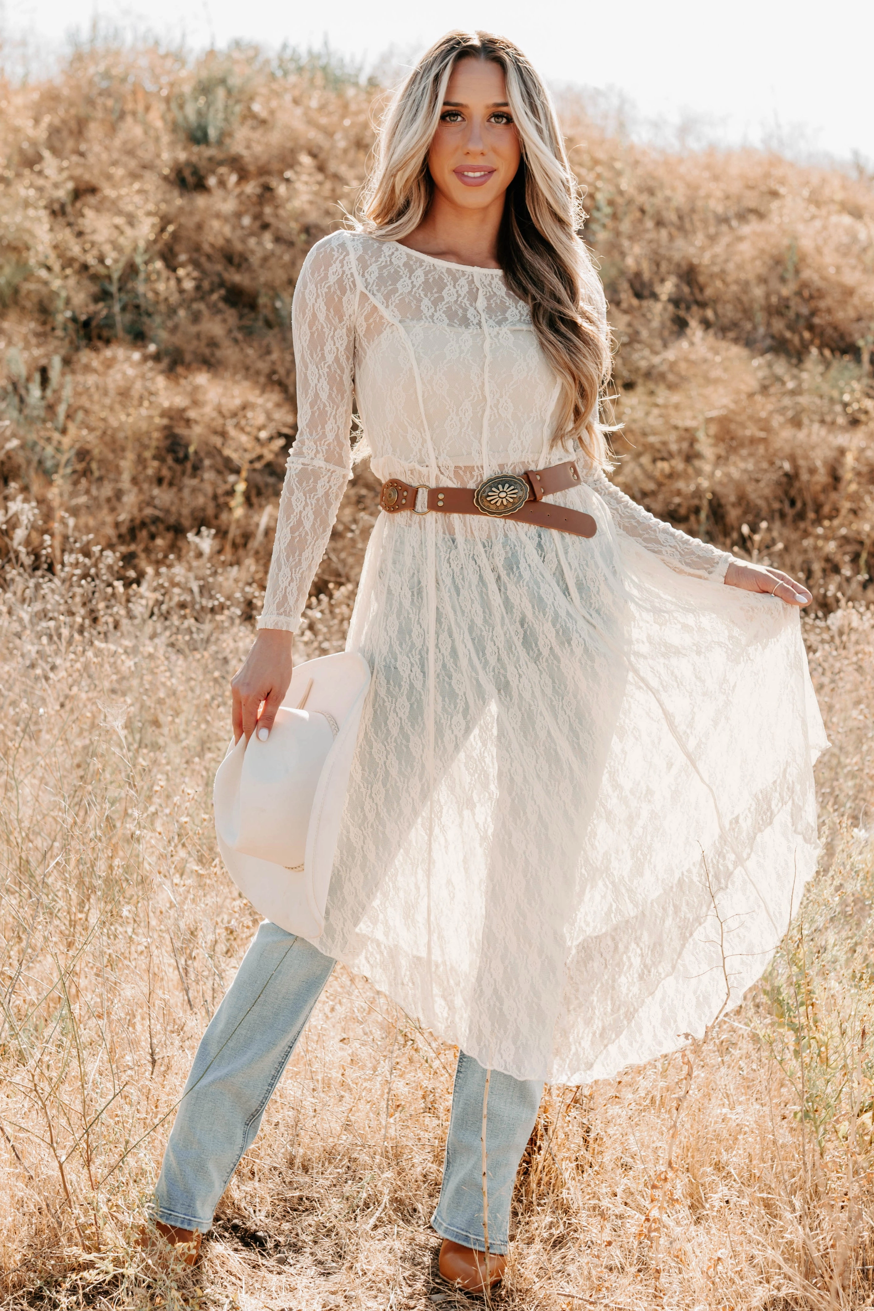 Spirit Dances Sheer Lace Midi Layering Dress (Ecru) Breathable Linen Blend