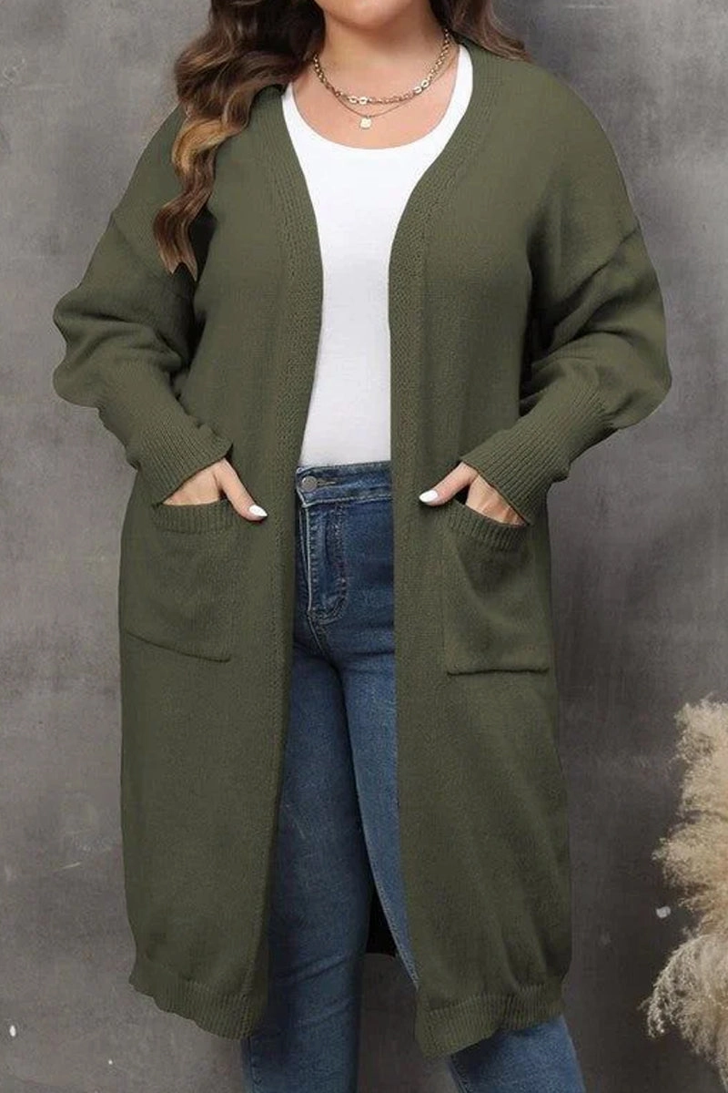 WOMEN PLUS SIZE OPEN FRONT KNIT CARDIGAN Non Chafing Edges Quick Dry Fabric