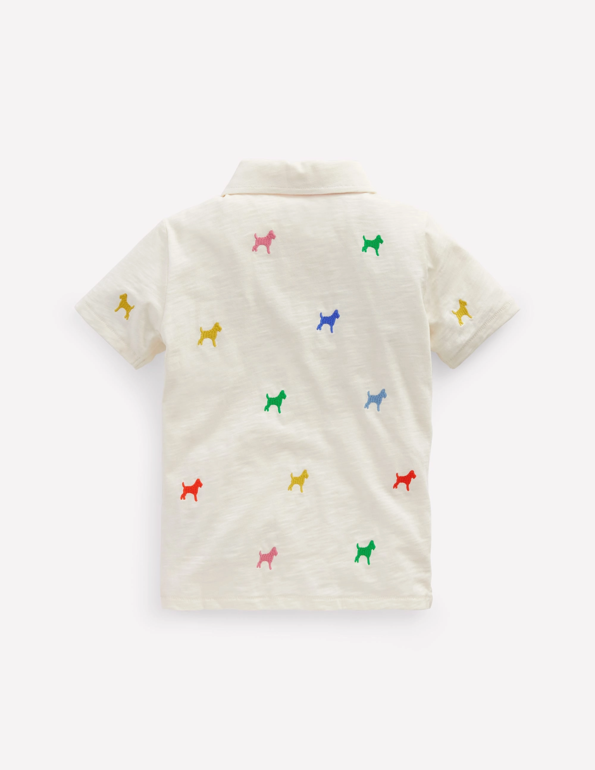Fray Resistant Edges Embroidered Slub Polo Shirt-Ivory Rainbow Janet