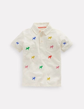Embroidered Slub Polo Shirt-Ivory Rainbow Janet sporty wear