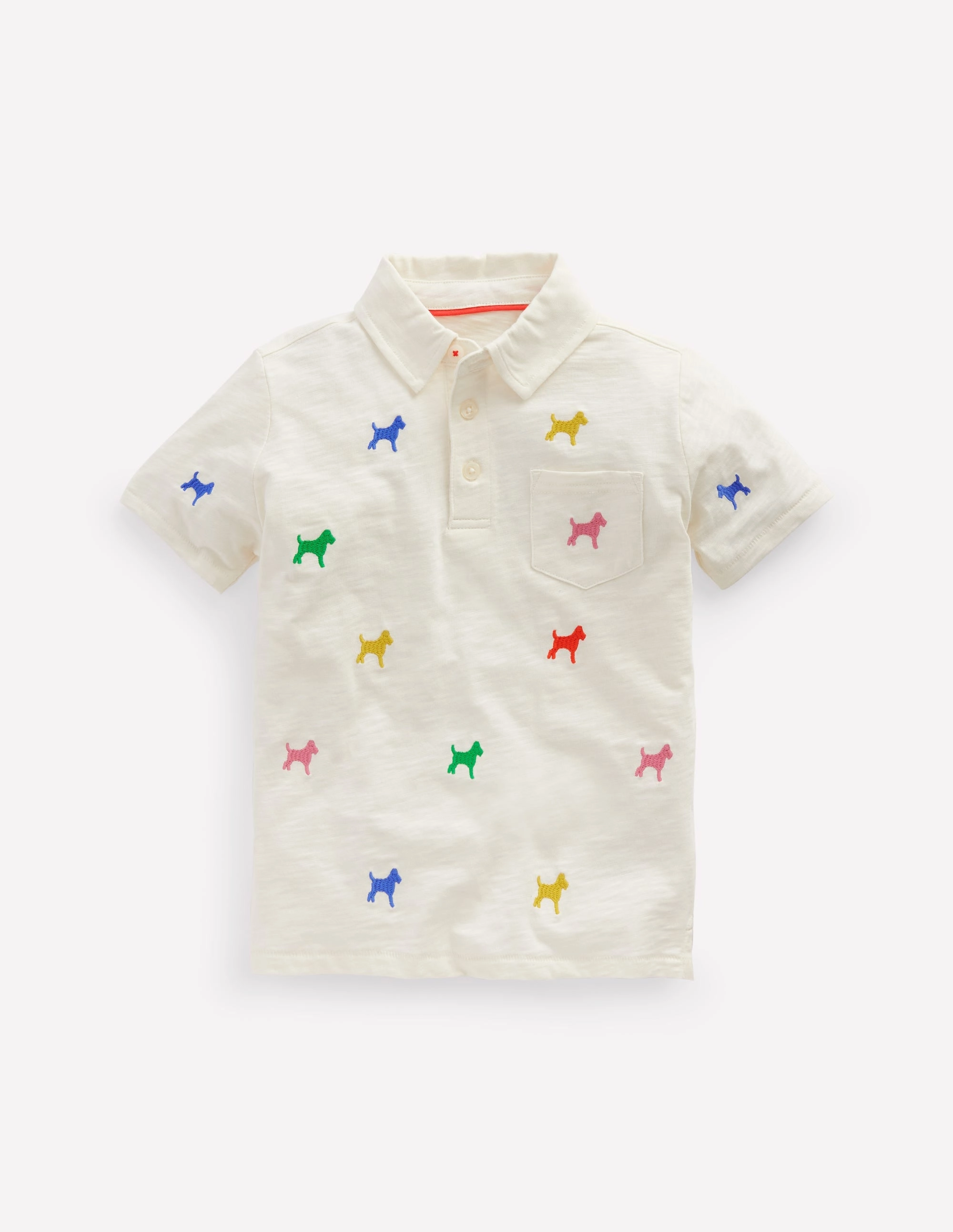 Embroidered Slub Polo Shirt-Ivory Rainbow Janet sporty wear