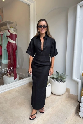 Lefka Midi Dress Black Flare Swing Cozy Vibes