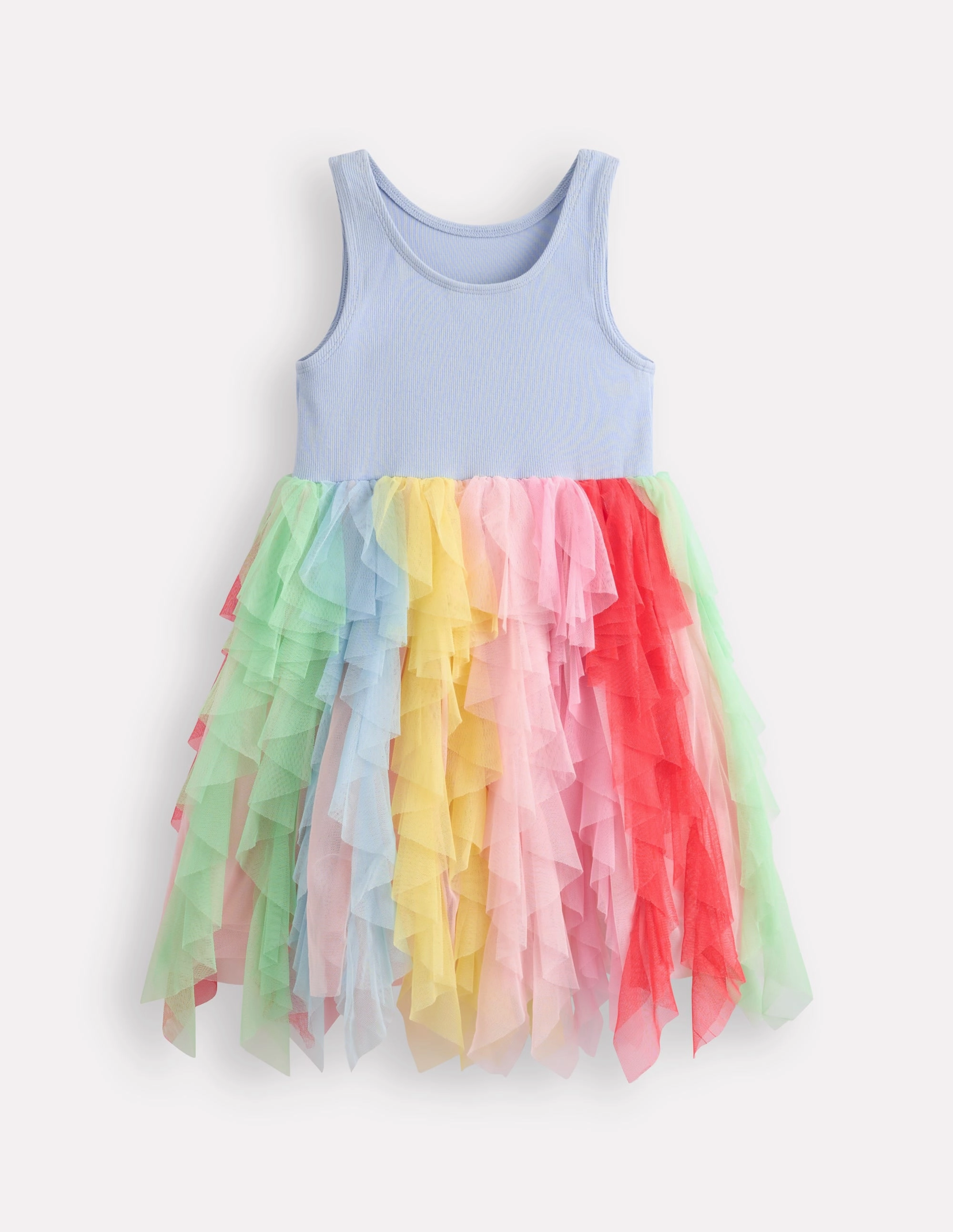 Warm Season Jersey Tulle Mix Dress-Misty Blue Rainbow