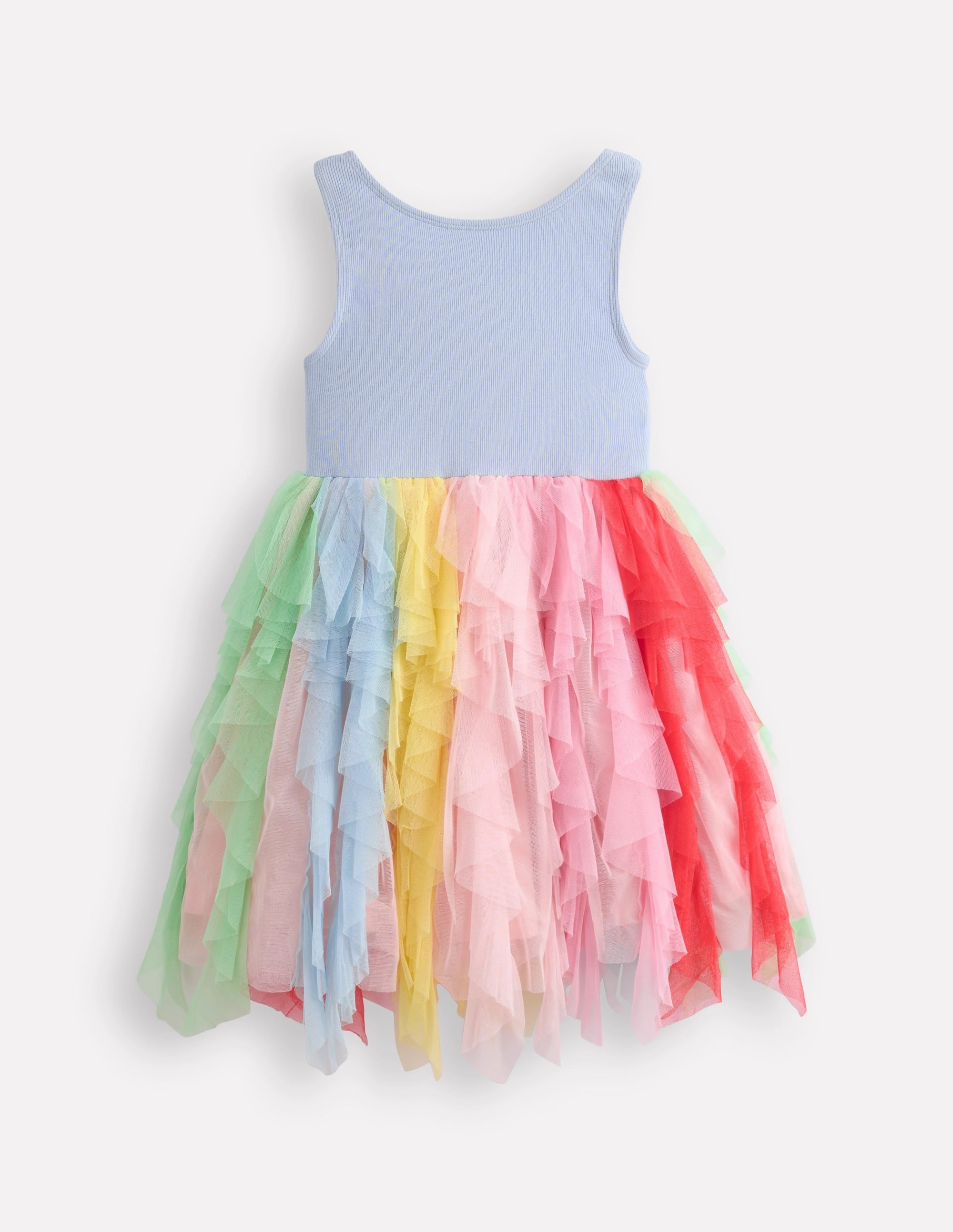 Collared Timeless Comfort Jersey Tulle Mix Dress-Misty Blue Rainbow
