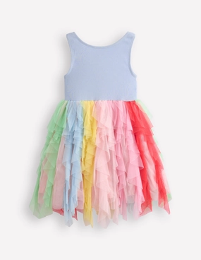Relax Motion Jersey Tulle Mix Dress-Misty Blue Rainbow