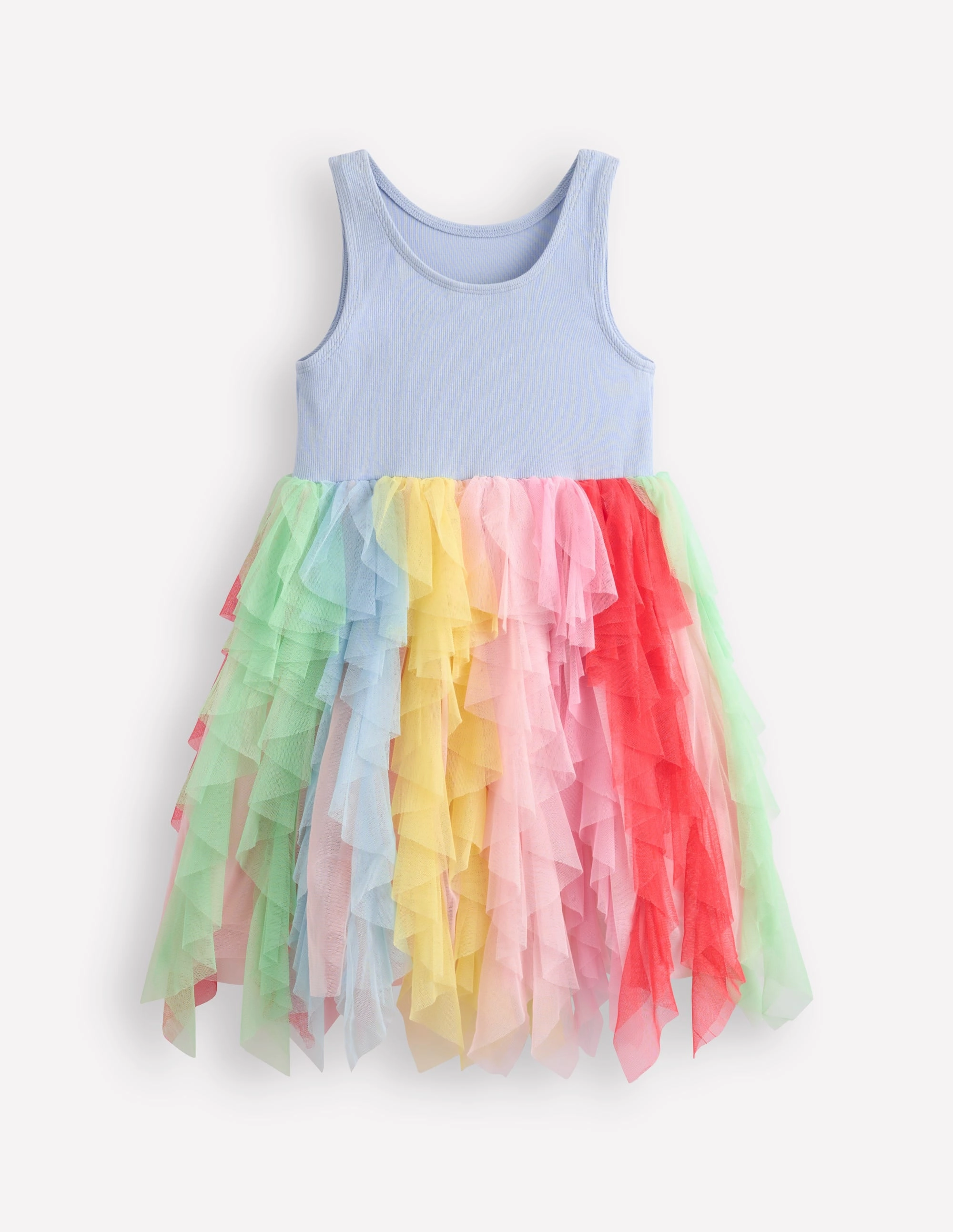 Jersey Tulle Mix Dress-Misty Blue Rainbow Shirred-Detail Bridal-Shower