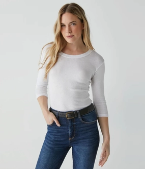 SHINE 3/4 SLEEVE DORA TEE Breathable Linen Blend Cozy Sweatshirt