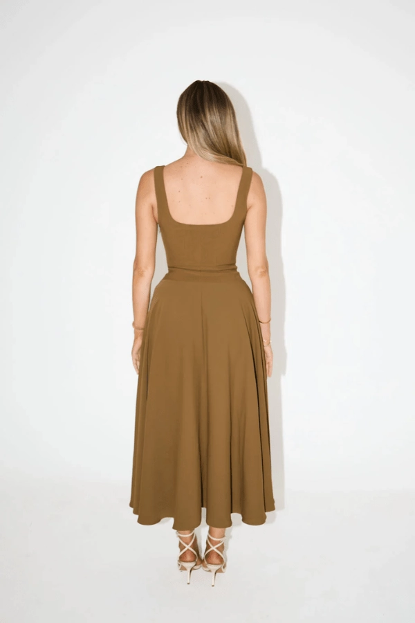Office Layer The Ultimate Muse Low Waist Square Neck Midi Dress Olive