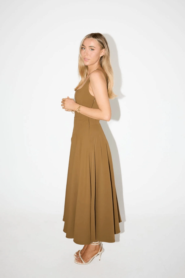 The Ultimate Muse Low Waist Square Neck Midi Dress Olive Modern Edge All-Day Wear