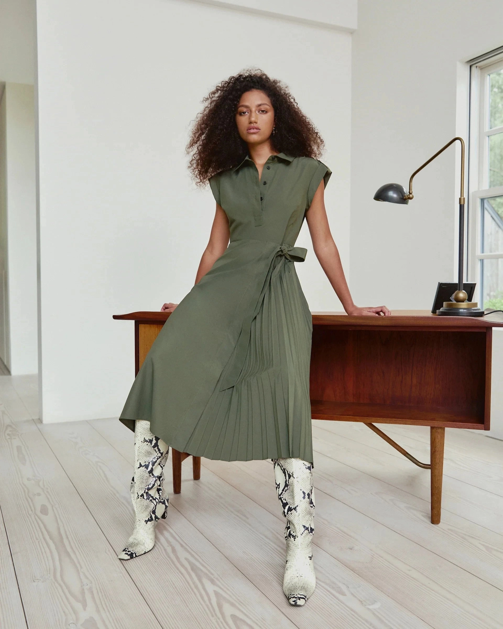 Shivonley Dress Army Soft Appearance Silk-Blend