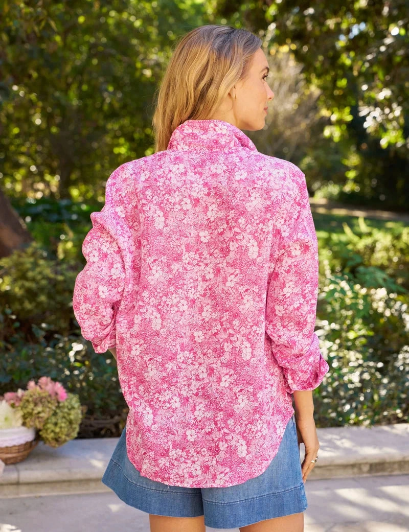 Elasticated Hem Eileen Relaxed Button-Up Shirt Pink Floral