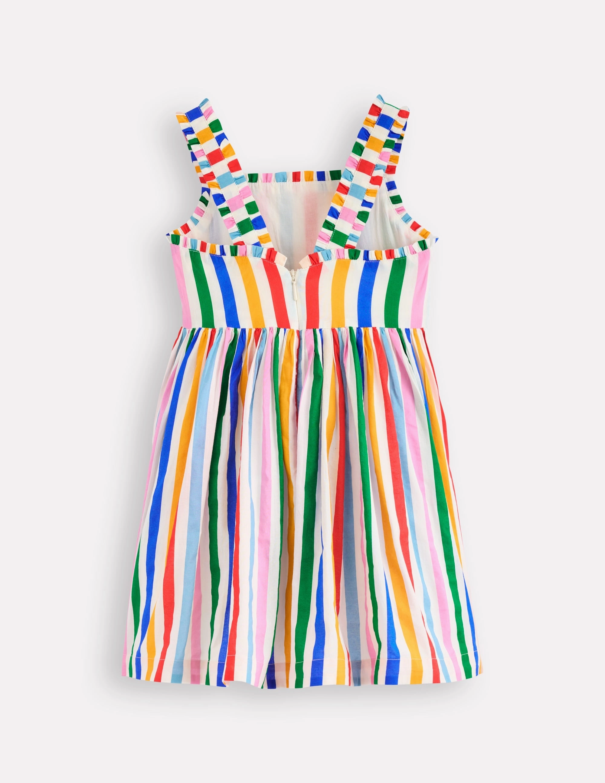 Timeless Shape Luna Frill Strap Woven Dress-Multi Rainbow Stripe