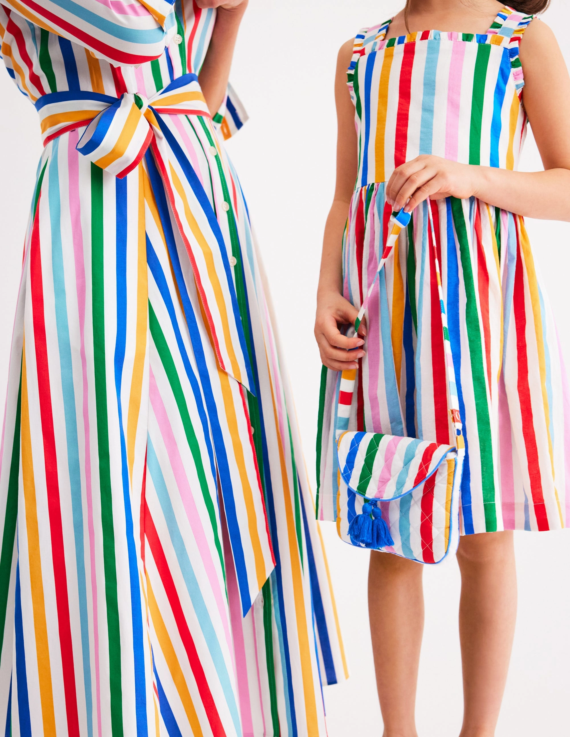 Breathable Luna Frill Strap Woven Dress-Multi Rainbow Stripe