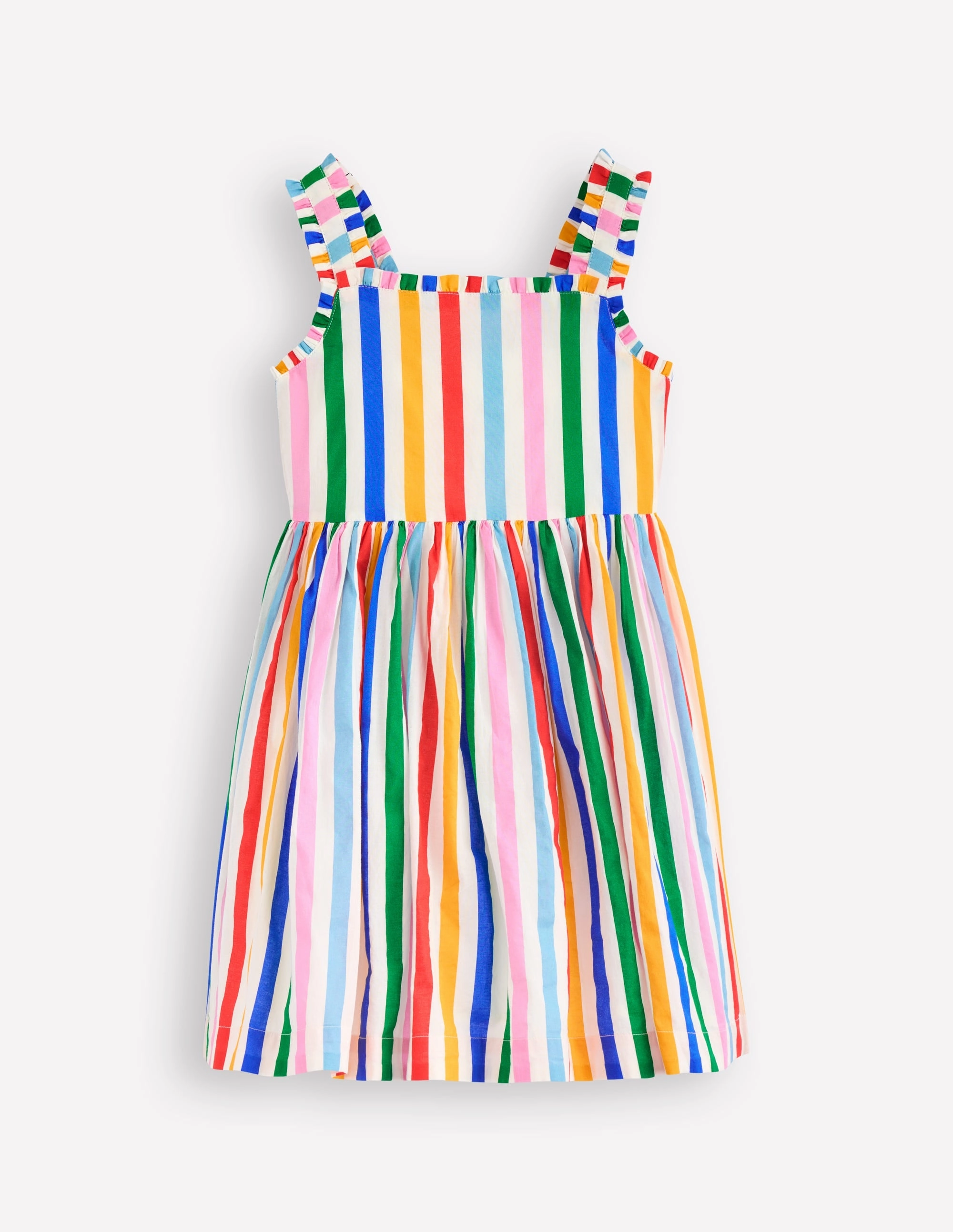 Luna Frill Strap Woven Dress-Multi Rainbow Stripe Casual Chic Wear Art-Gallery