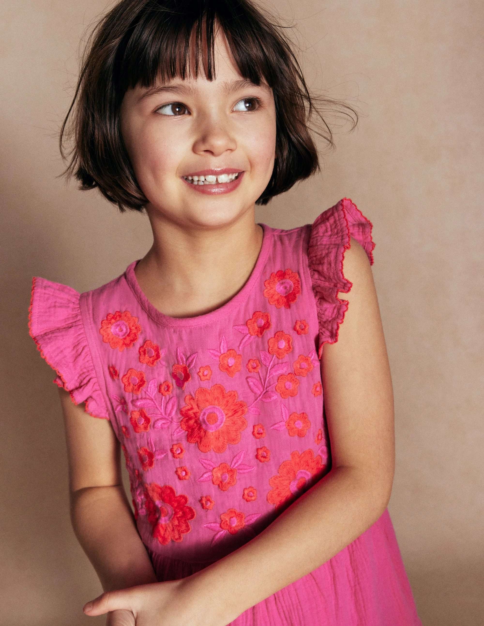 Cool Shape Fall Layer Tiered Doublecloth Dress-Sorbet Pink Embroidered