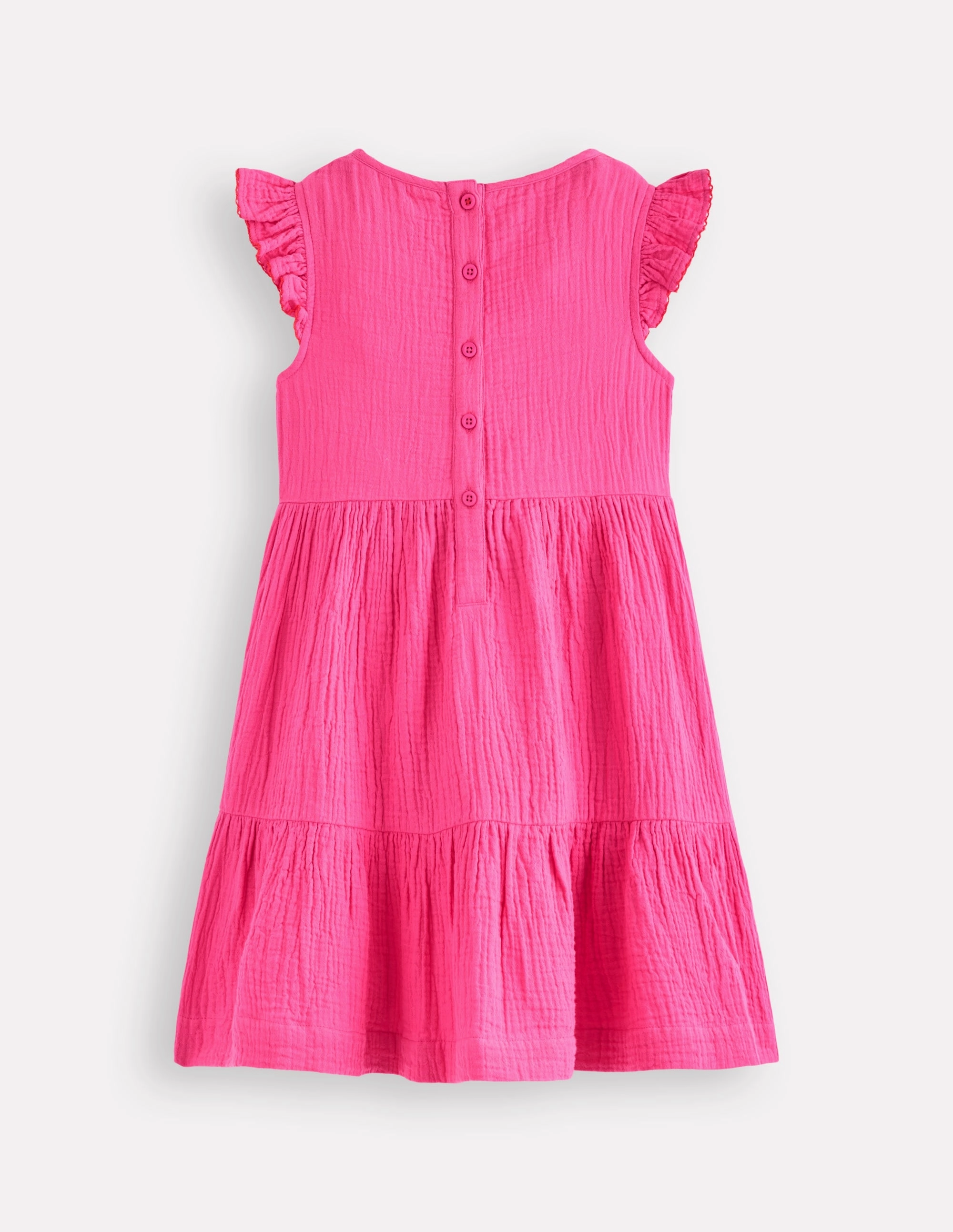 Gentle Aesthetic Tiered Doublecloth Dress-Sorbet Pink Embroidered