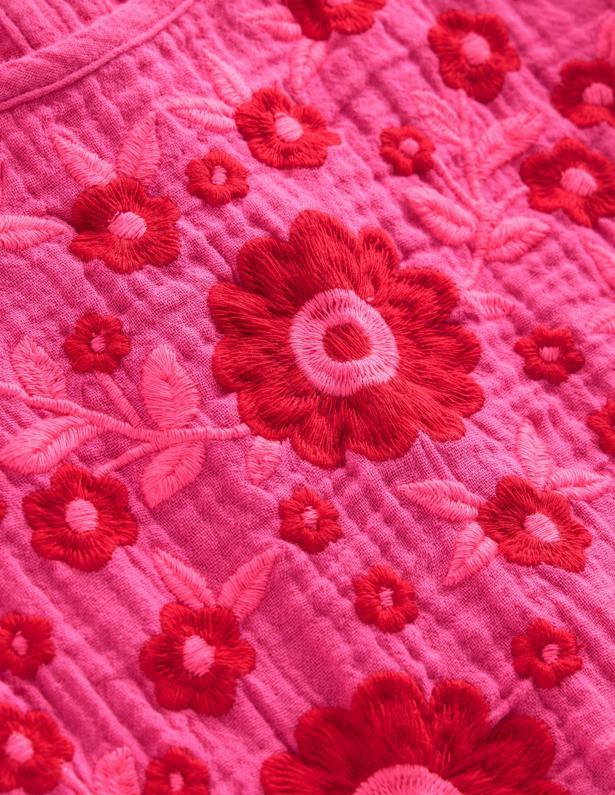 Inner Smile Mesh-Sleeve Tiered Doublecloth Dress-Sorbet Pink Embroidered