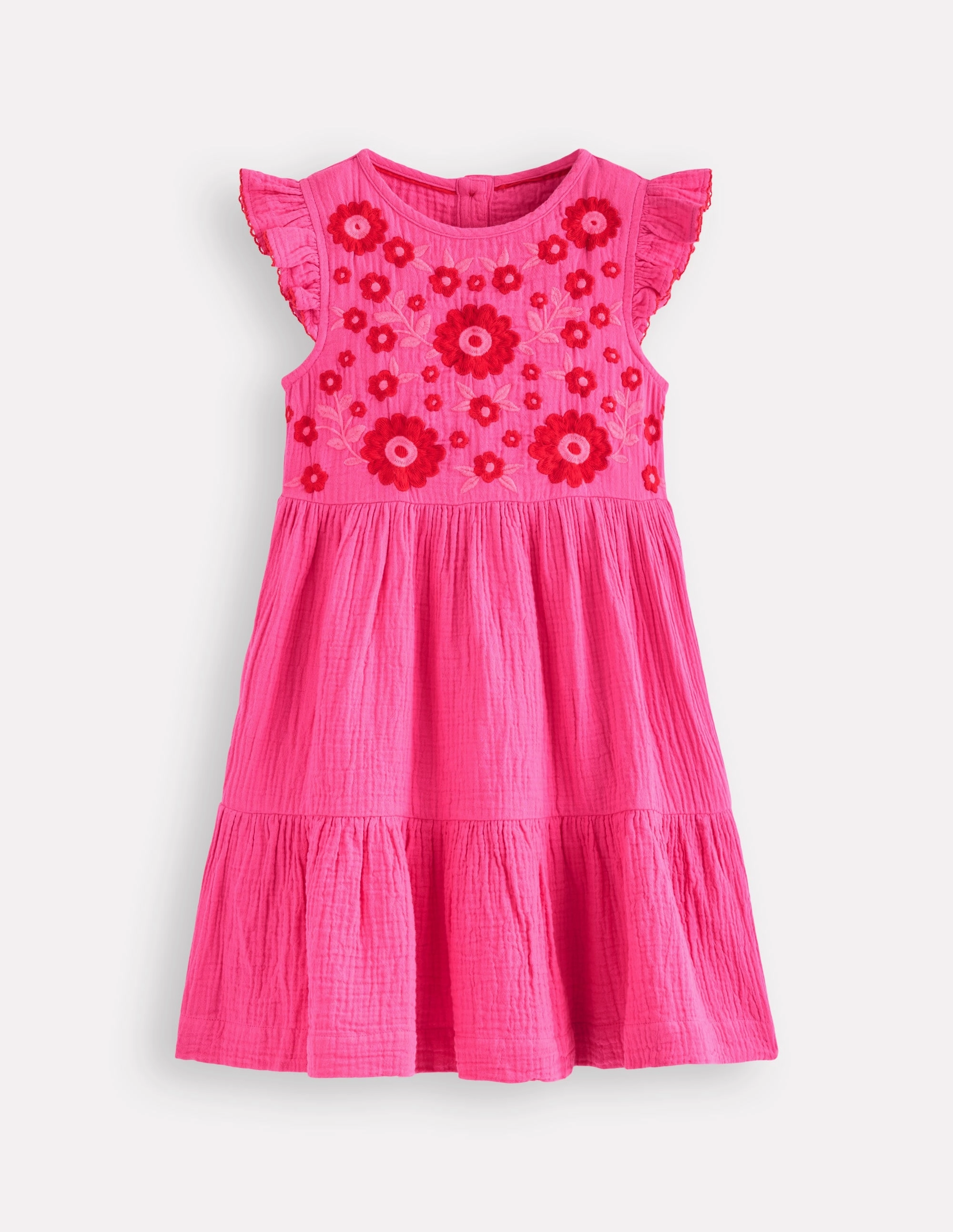 Tiered Doublecloth Dress-Sorbet Pink Embroidered Feminine Style Slim Shape
