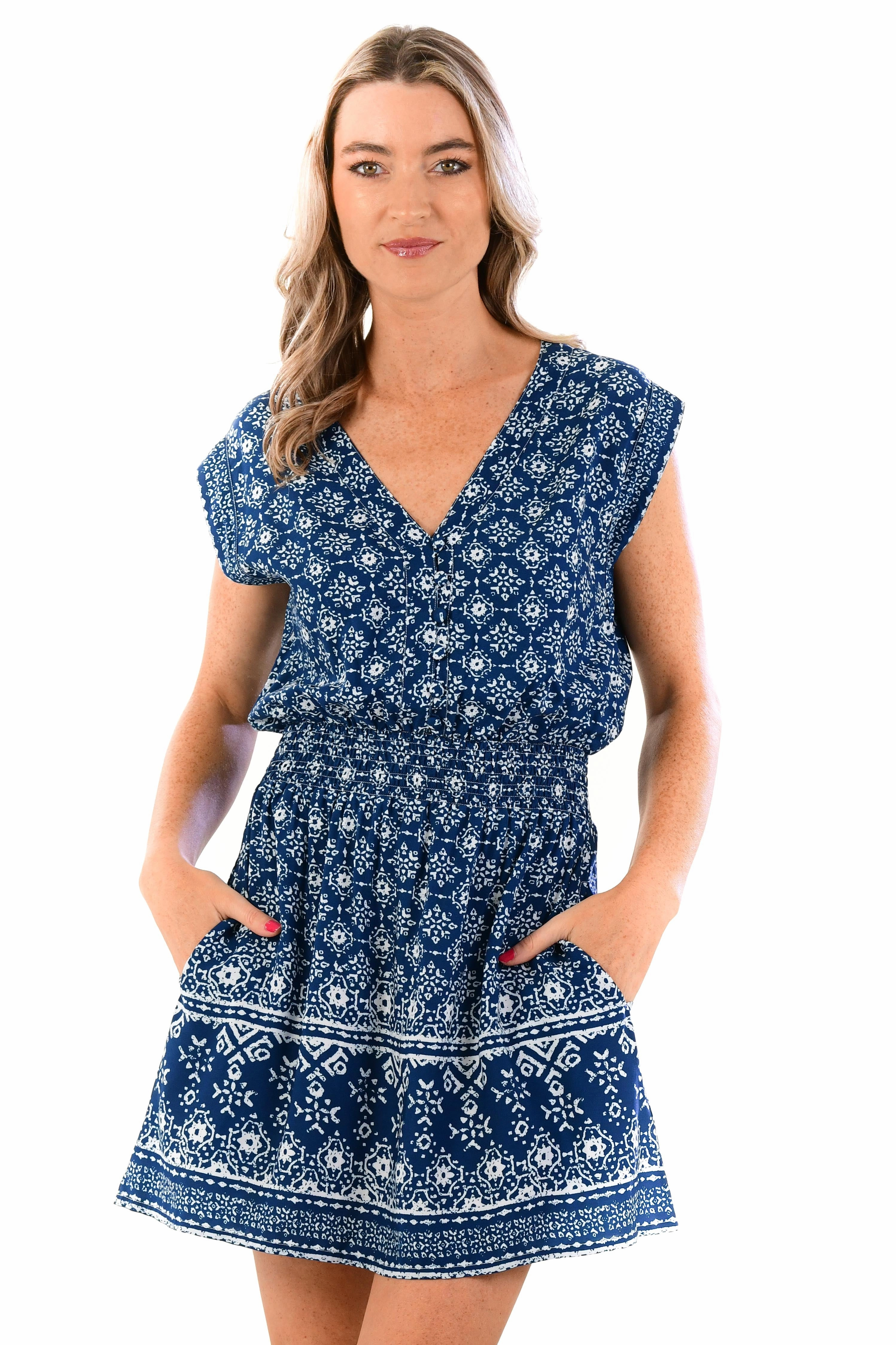 Daily Form Vibrant Layer Anna Dress / Indigo Geo