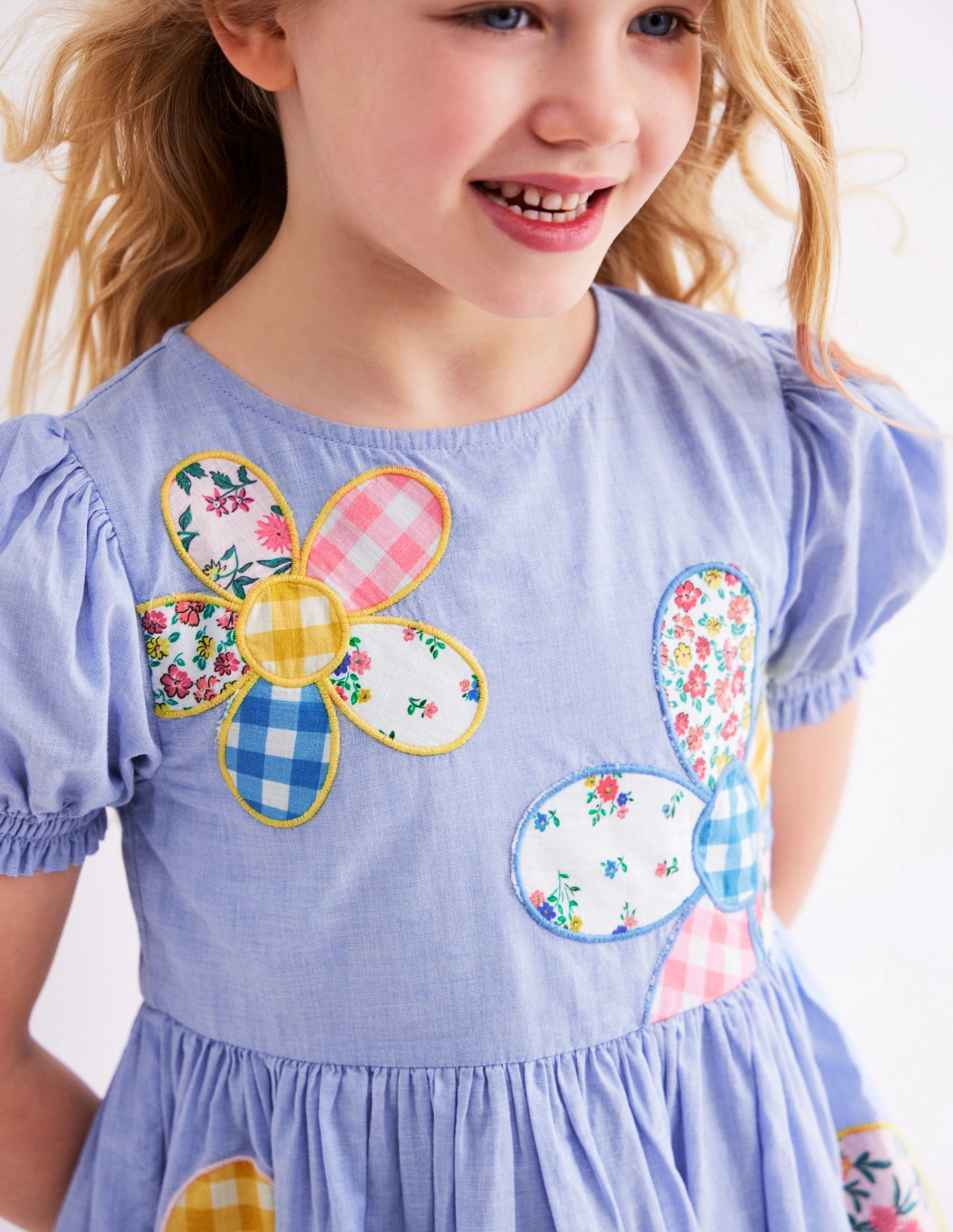 Madeline Woven Dress-Floral Patchwork Applique Workwear Comfort Dew Glow