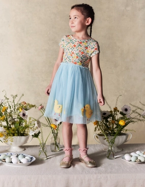 Ami Applique Tulle Dress-Pale Blue Chicks High-Neck Slender Look