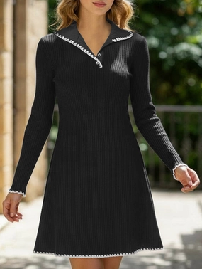 Calm Silhouette Knitted slim-fitting A-line long-sleeved dress