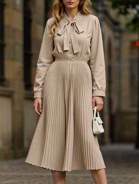 Sharp Design Vibrant Colors Elegant pleated dress with bow tie collar