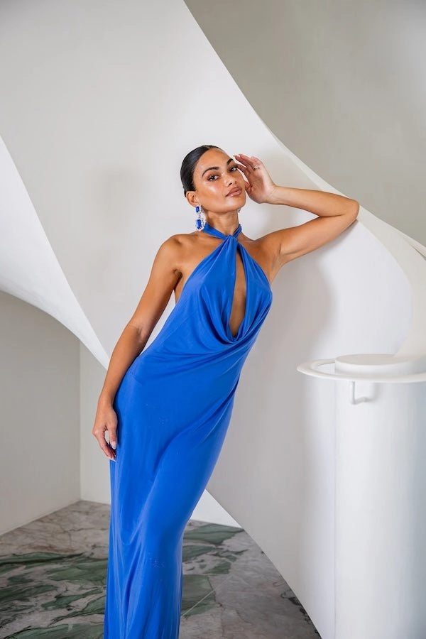 Saint Plunge Maxi Dress Sapphire Easy Mood