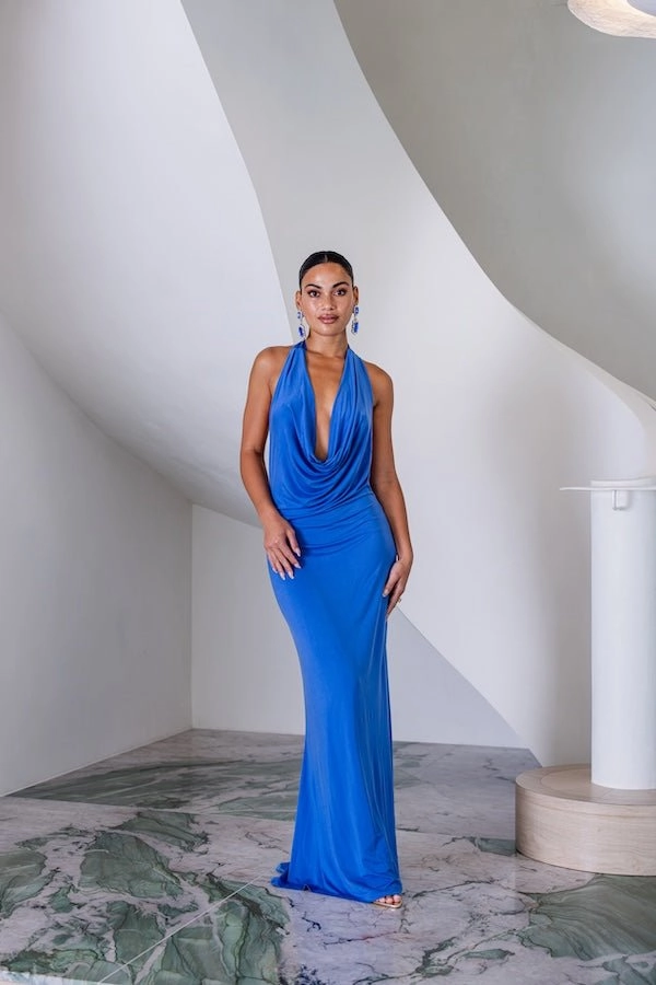 Saint Plunge Maxi Dress Sapphire Delicate Finish