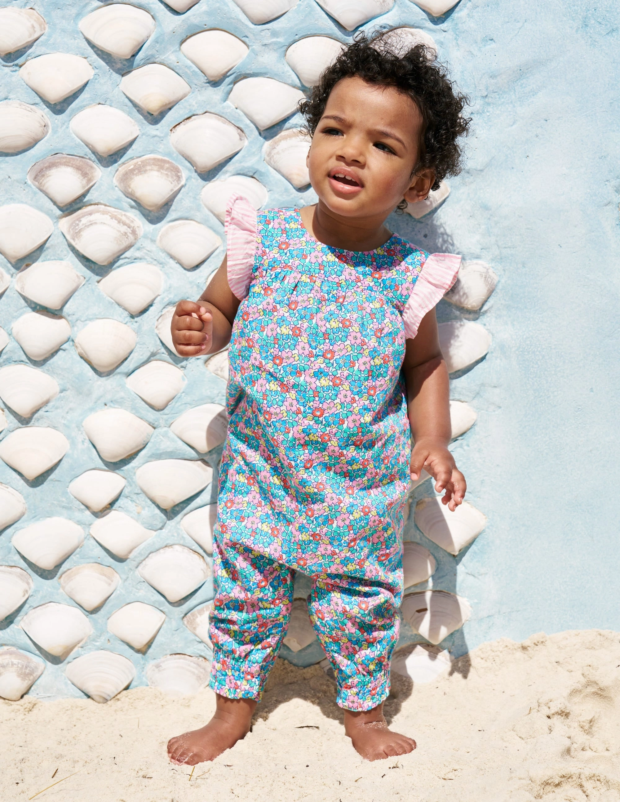 Ruffle Sleeve Romper-Multi Flowerbed Smart Vacation Unique Dance