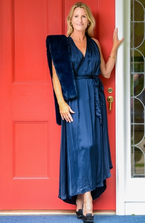 Elizabeth Dress / Sapphire Silk Sleek Cut Soft Stitch