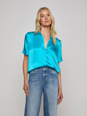 Reinforced Seam Technique Ellah Silk Blouse Bright Aqua